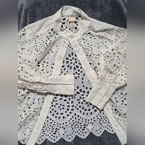 Elegant Cream White Eyelet Lace Blouse